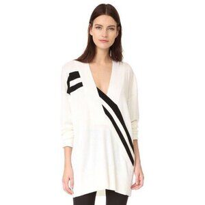 RAG & BONE Grave Ivory Black Striped Merino Wool Knit V-Neck Sweater, Size XS